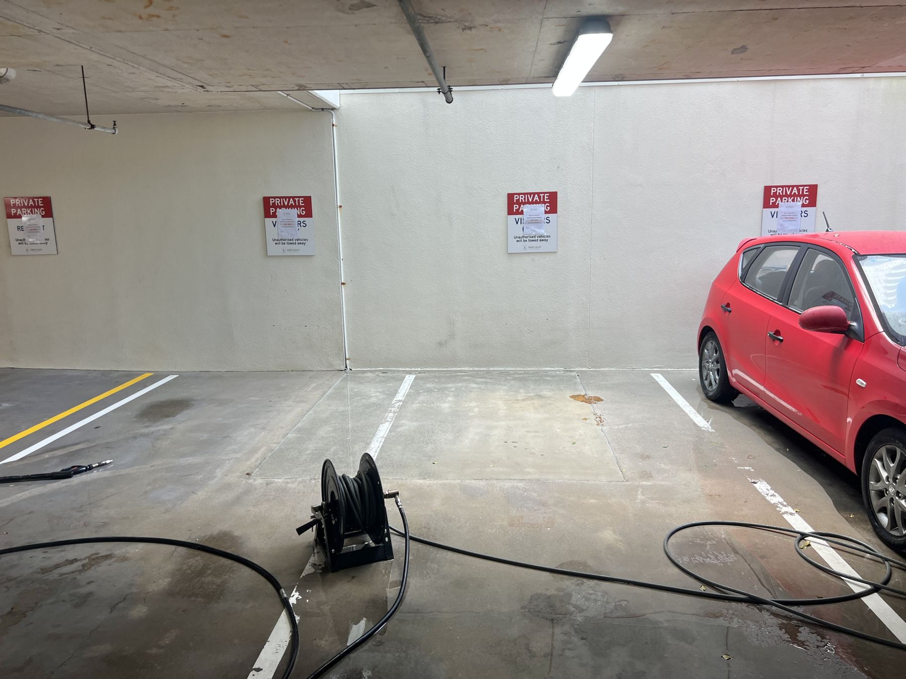 First Light carpark after cleaning
